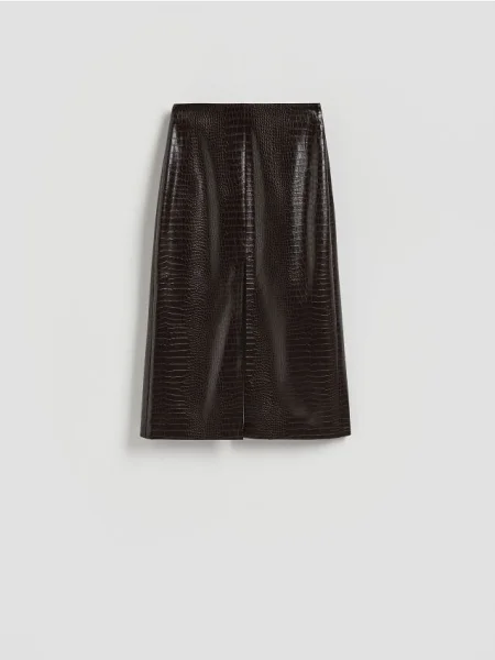 Reserved Spódnica w zwierzęcy wzór ciemnobrązowy