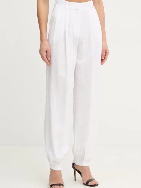 Fracomina spodnie palazzo z dodatkiem lnu białe