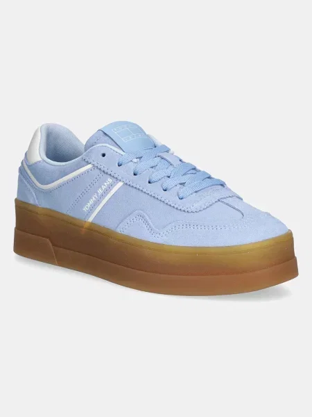 Велурени маратонки Tommy Jeans THE GREENWICH FLATFORM SUEDE синьо