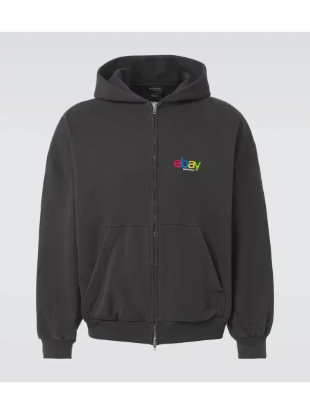 Jersey hoodie Balenciaga s potiskom črna