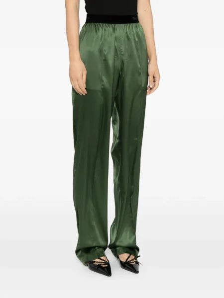 Pantaloni Tom Ford din satin verde