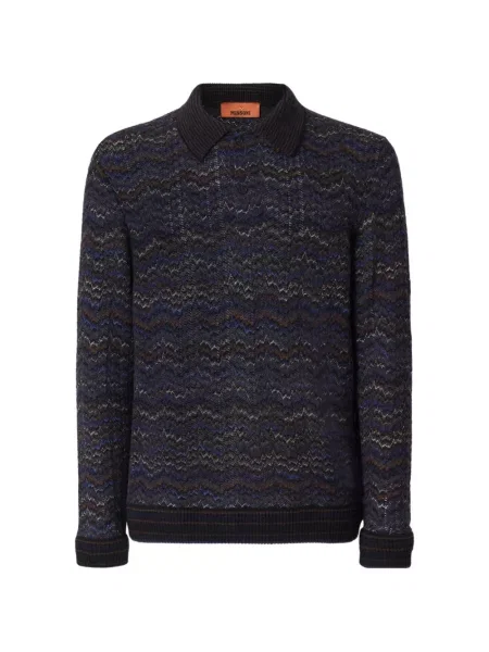 Lung tricou polo Missoni din cașmir albastru