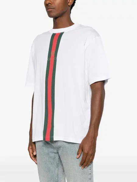 Tricou Gucci cu dungi cu imagine alb