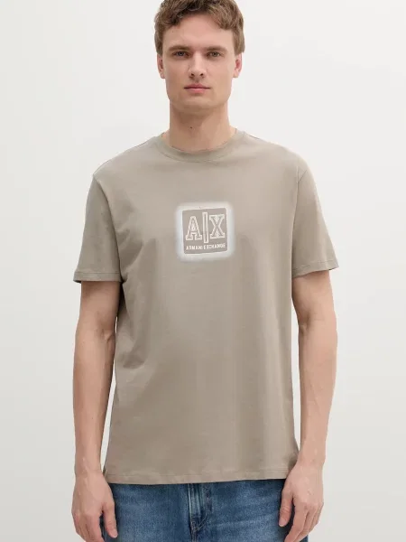 Тениска Armani Exchange с принт бежово
