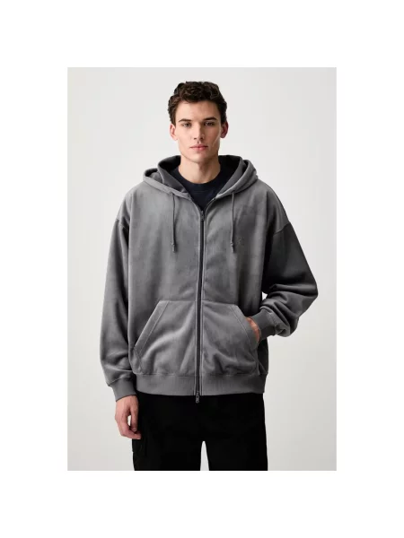 VELVET ZIP HD bluza rozpinana z kapturem welurowa szara