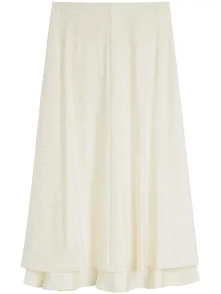 Fustă midi Jil Sander cu model floral din jacard alb