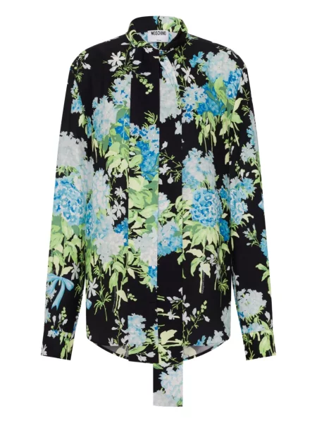 Cămașă Moschino de mătase cu imagine negru