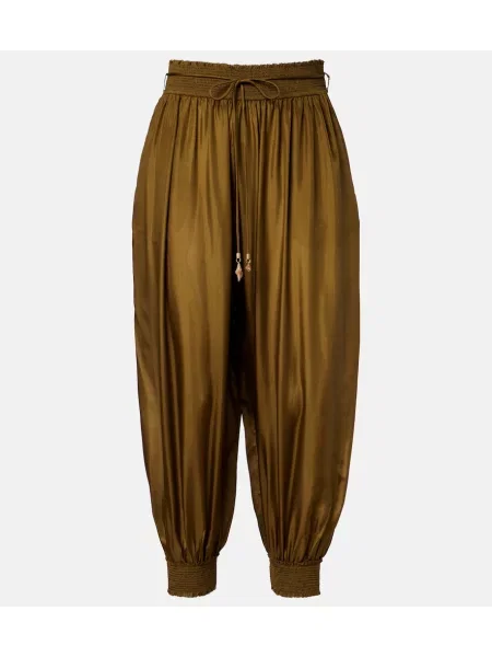 Decupat pantaloni Zimmermann de mătase verde