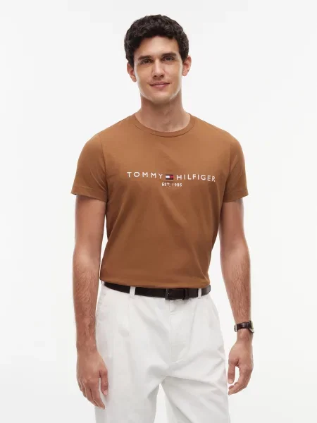 TOMMY HILFIGER Tričko karamelová / biela hnedá