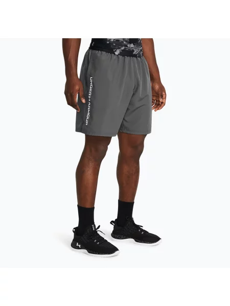 Tréninkové šortky Under Armour Woven Wordmark castlerock/white šedé