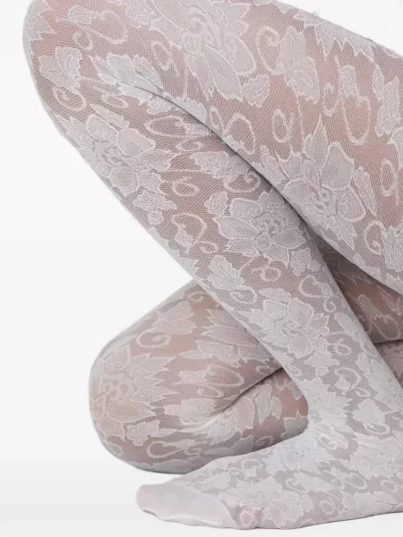 Чорапогащи Swedish Stockings на цветя с дантела бяло