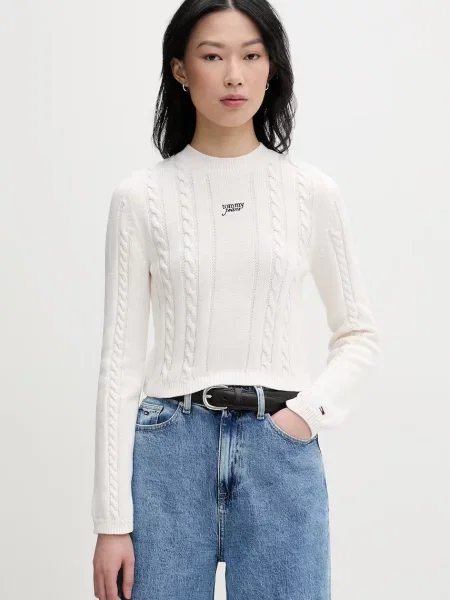 Tommy Jeans pulover ženski od pamuka bež