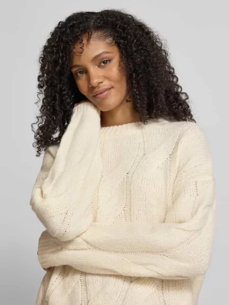 Sweter z dzianiny o kroju oversized z prążkowanymi wykończeniami model ‘Will’ My Essential Wardrobe biały