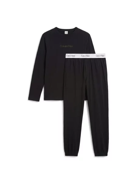Calvin Klein Pijama lungă negru alb