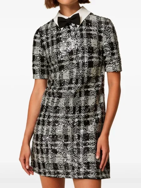 Rochie mini Twinset cu paiete în carouri de costum negru