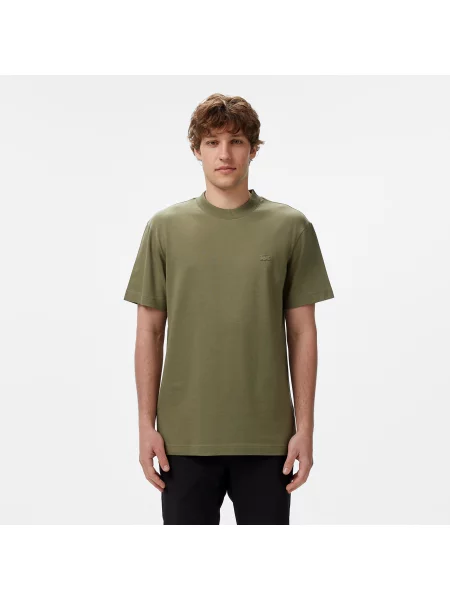 Lacoste T-Shirt Z Okrągłym Dekoltem Relaxed Fit Khaki zielony