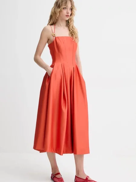 Stine Goya sukienka midi rozkloszowana pomarańczowy
