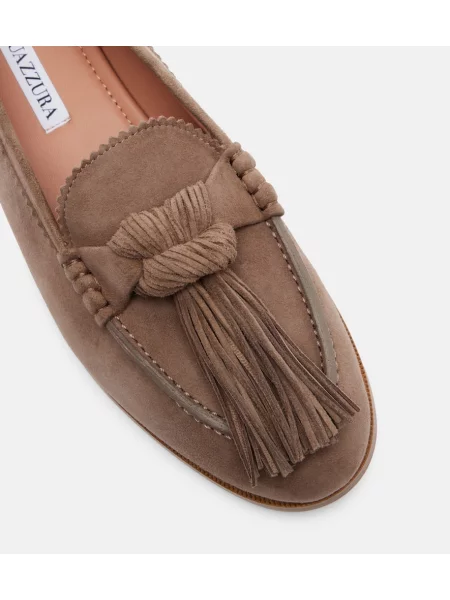 Pantofi loafer Aquazzura din piele de căprioară bej