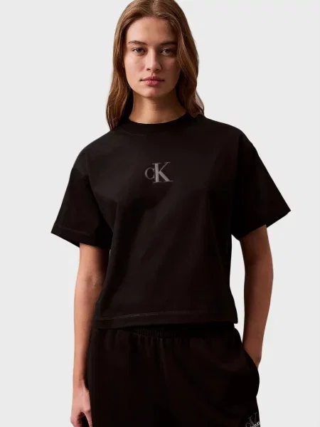 Укорочена футболка Calvin Klein Jeans чорна