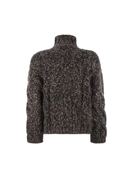Sweter z golfem Brunello Cucinelli wełniany do golfa brązowy