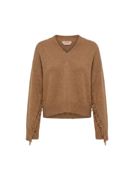 Sweter Twinset wełniany brązowy