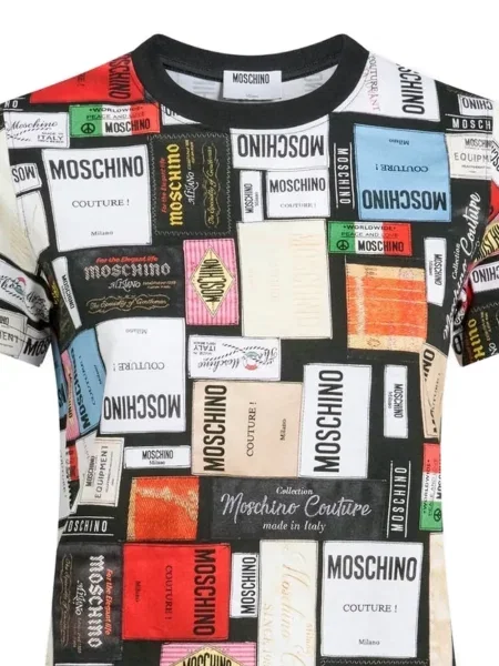 Kerek nyakú póló Moschino nyomtatás fehér