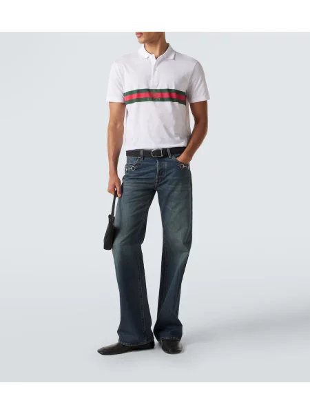 Dryžuotos džersio polo marškinėliai Gucci balta