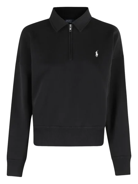 Pulover Polo Ralph Lauren cu broderie de jumătate de fermoar negru