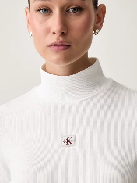 Calvin Klein Jeans блуза с дълги ръкави дамска с бяло
