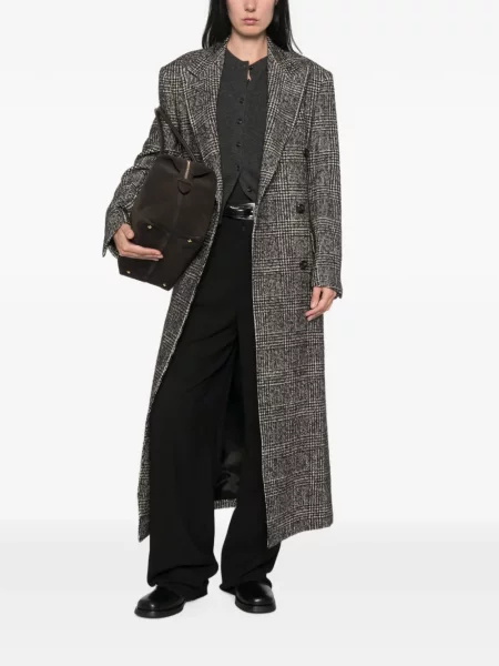 Карирано двуредно палто Tagliatore черно