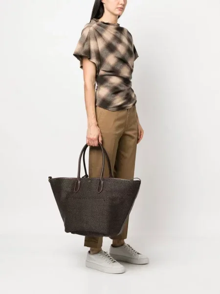 Boyfriendy Polo Ralph Lauren plecione z wysoką talią o krotszym kroju brązowe