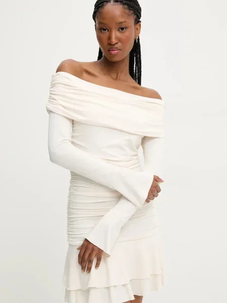 Answear Lab sukienka mini rozkloszowana beżowy