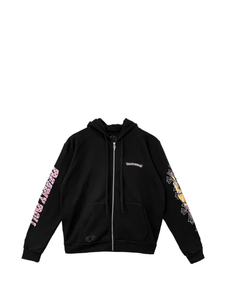 Hanorac cu glugă Chrome Hearts cu imagine cu motiv cu inimi negru