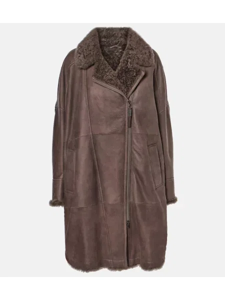 Płaszcz Brunello Cucinelli skórzany brązowy