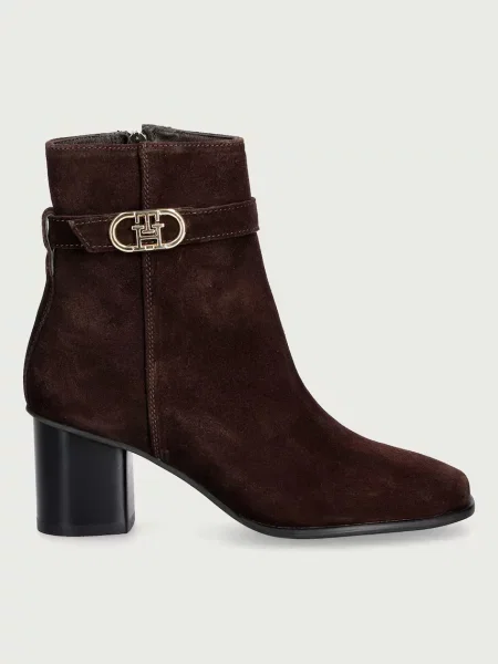 Tommy Hilfiger μποτάκια χαμηλά Γυναικεία σουέτ TH STRAP SUEDE BLOCK HEEL BOOT καφέ