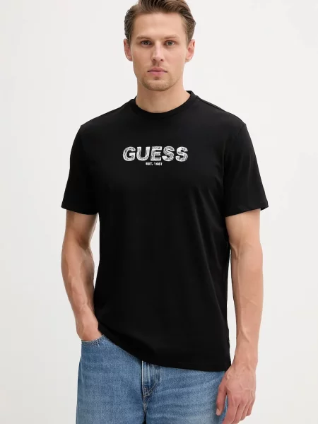 Тениска Guess с апликация черно