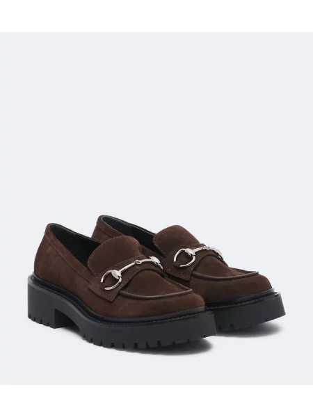 Pantofi loafer Gucci din piele de căprioară cu platformă maro