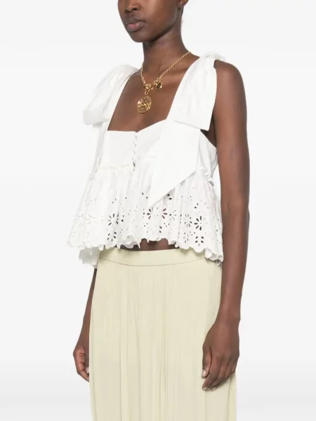 Top Chloé cu broderie alb