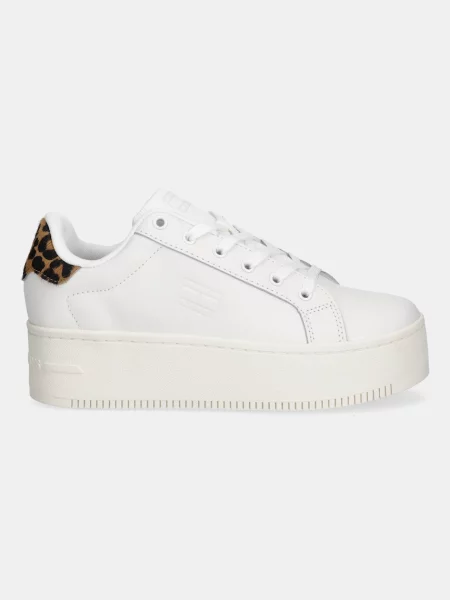 Kožené tenisky Tommy Jeans TJW FLATFORM LEOPARD SNEAKER biela