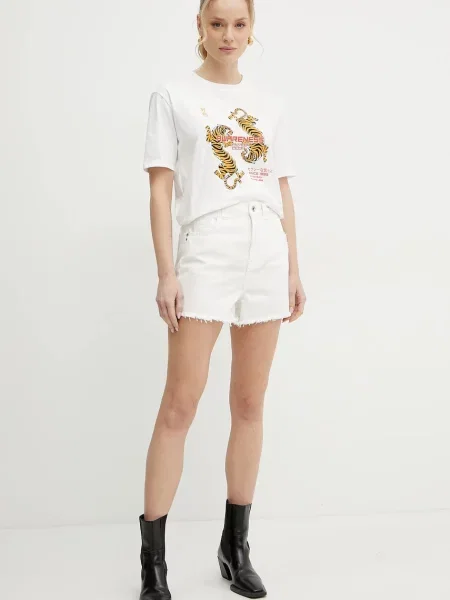 Джинсові шорти Patrizia Pepe однотонні висока посадка бежевий