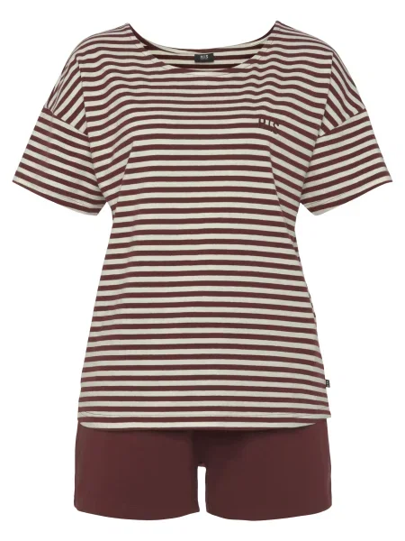 H.I.S Kratke hlače za spanje bordo / volneno bela