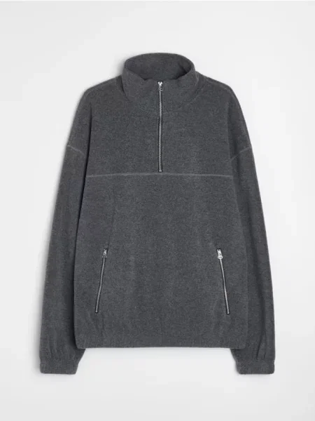 Sinsay Fleecová mikina half-zip se stojáčkem šedá