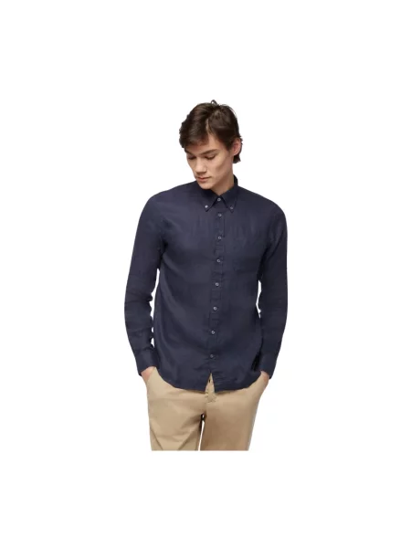 Lniana koszula Brooks Brothers niebieska