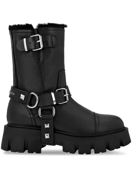 Cizme scurte Philipp Plein din piele cu tepi negru