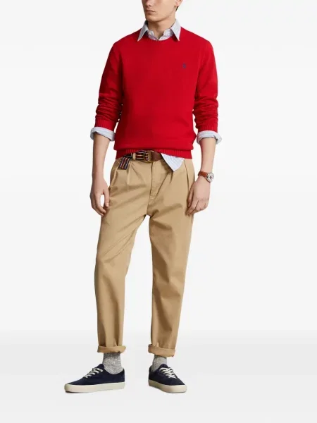 Tricou polo Polo Ralph Lauren cu glugă cu blană cu broderie roșu