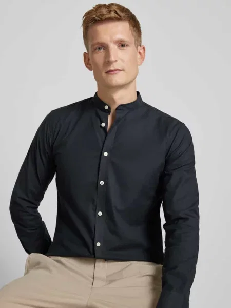 Koszula casualowa o kroju slim fit ze stójką model ‘Oxford’ Lindbergh czarna