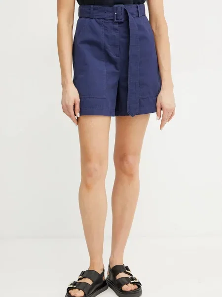 Weekend Max Mara pantaloni scurți din amestec de in femei bleumarin uni high waist