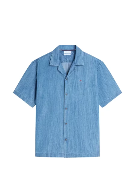 Gulerat scurt cămașă Tommy Hilfiger albastru
