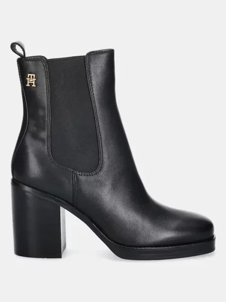 Tommy Hilfiger Kožené kotníkové boty SQUARE TOE CHELSEA HIGH BLOCK HL černé