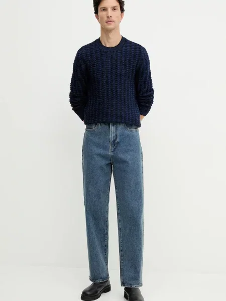 Armani Exchange sweter z dodatkiem wełny granatowy lekki